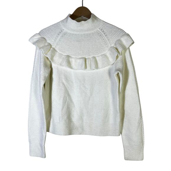 Ann Taylor Ruffle Mock Neck Sweater Size M White Feminine Chic Elegant Old Money - Picture 2 of 6